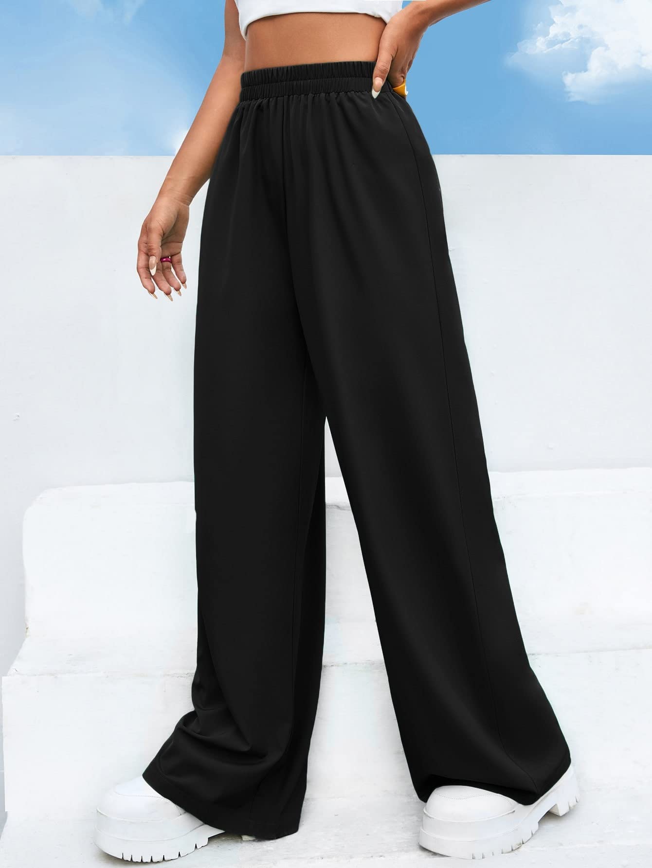 Womens Pants High Waist Solid Wide Leg Pants Work Casual Pants