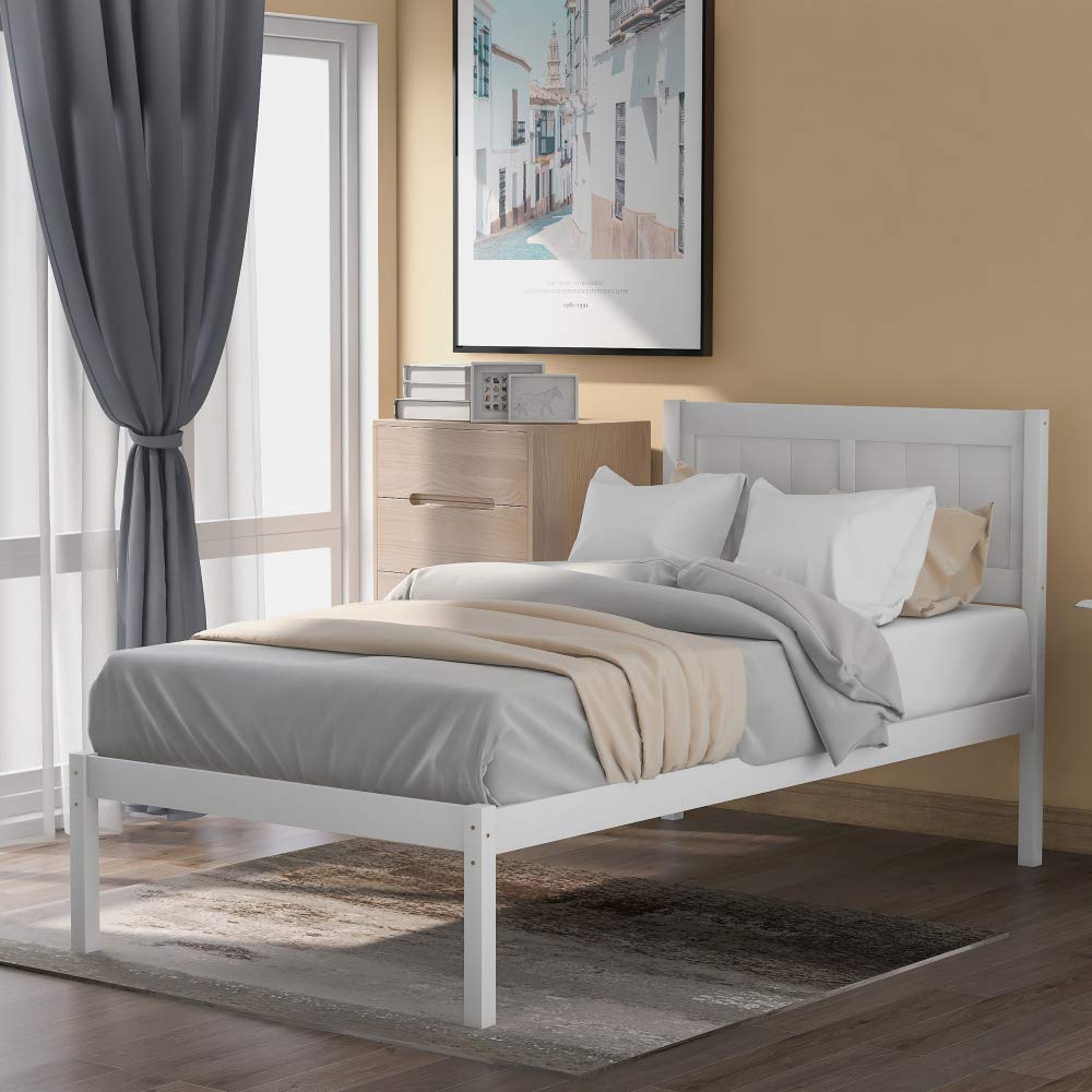 Wood Platform Bed Twin Size Platform Bed with Headboard