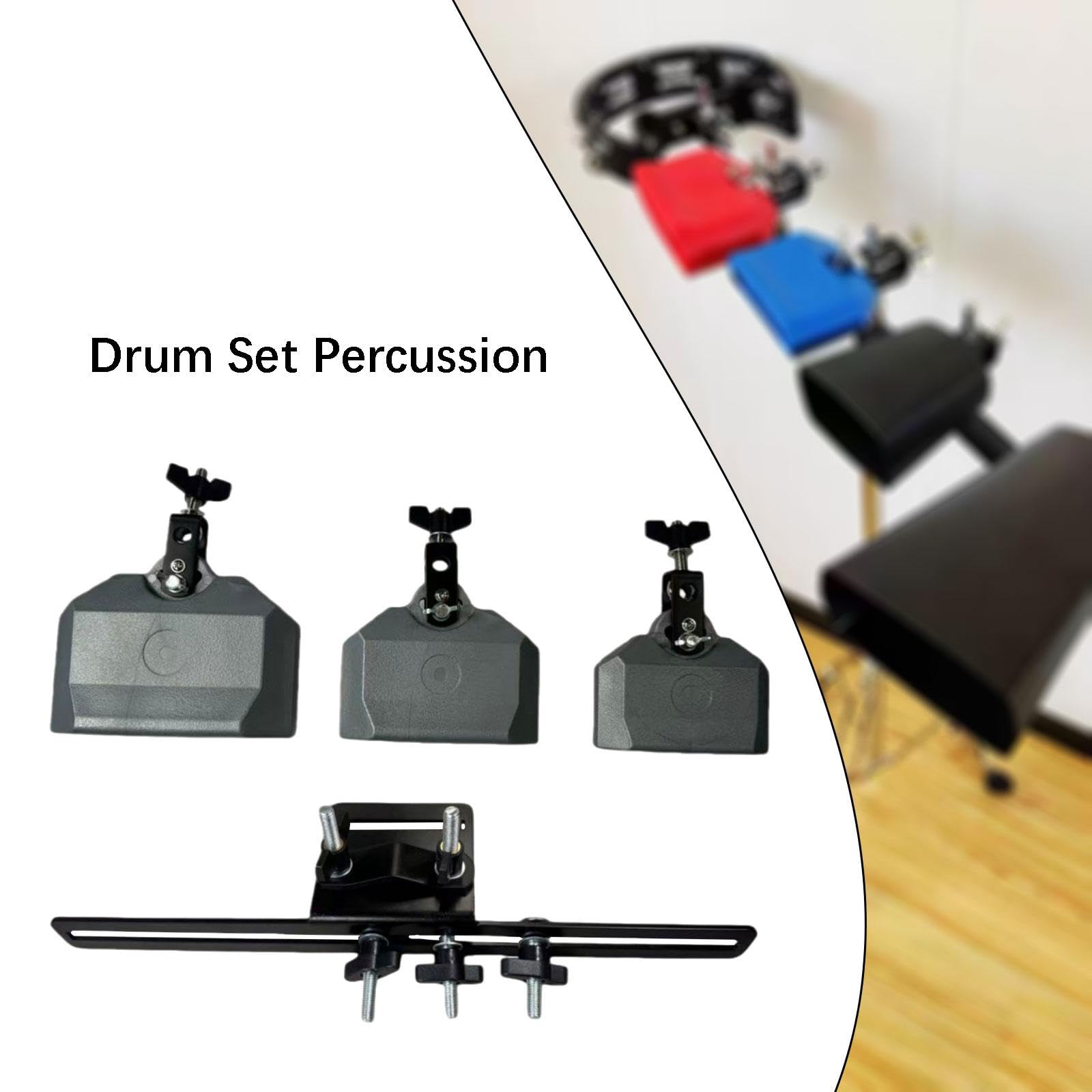 F Fityle Set di blocchi per percussioni musicali con campanaccio da 4", 5" e 6" con supporto per batteria, per esibizioni in festival, Grigio