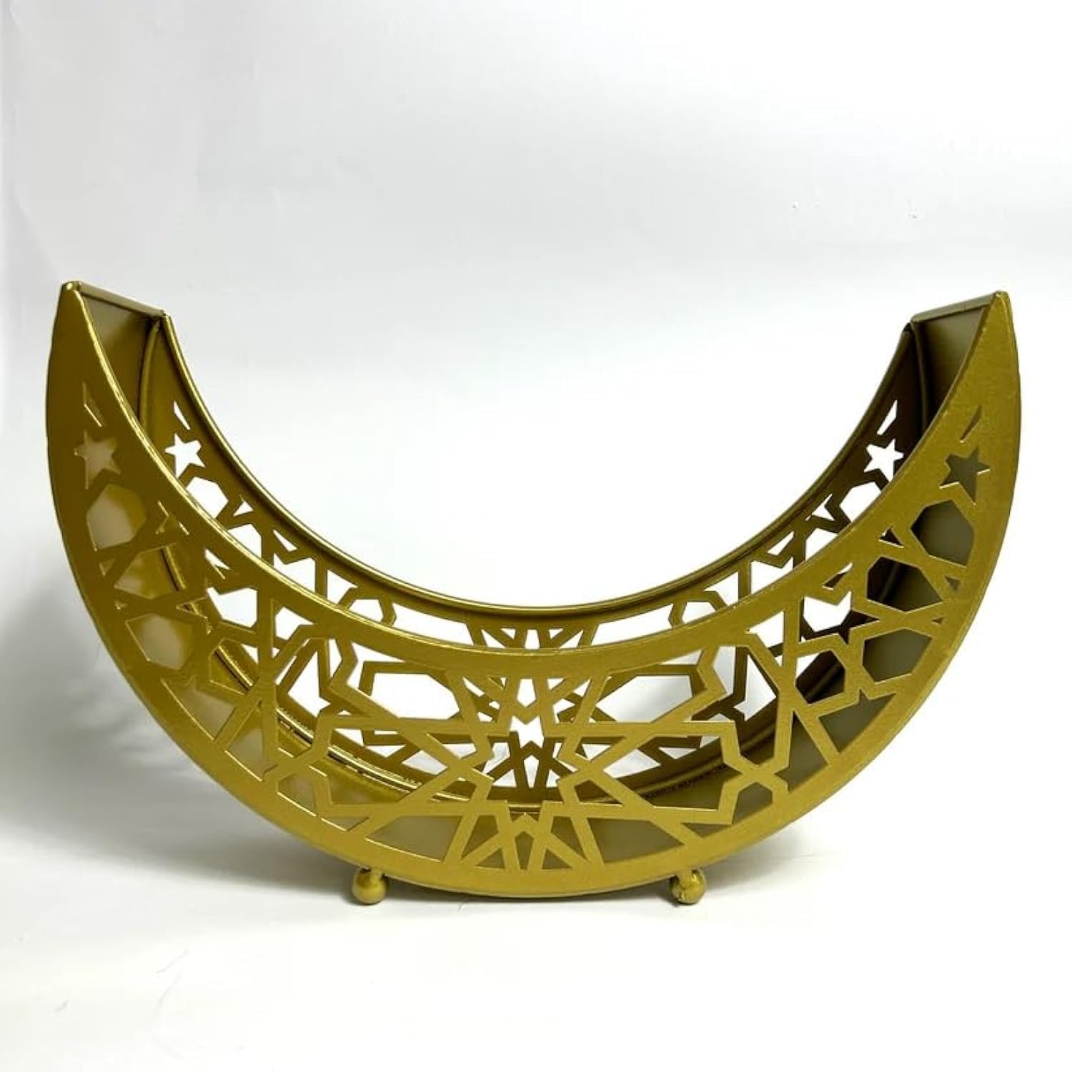 Ramadan Crescent Serving Tray, Arabic Calligraphy Moon Shaped Ramadan Plate for Food Serving, Metal Candy Dish for Dates, Snacks Dessert Holder for Eid, Table Decoration