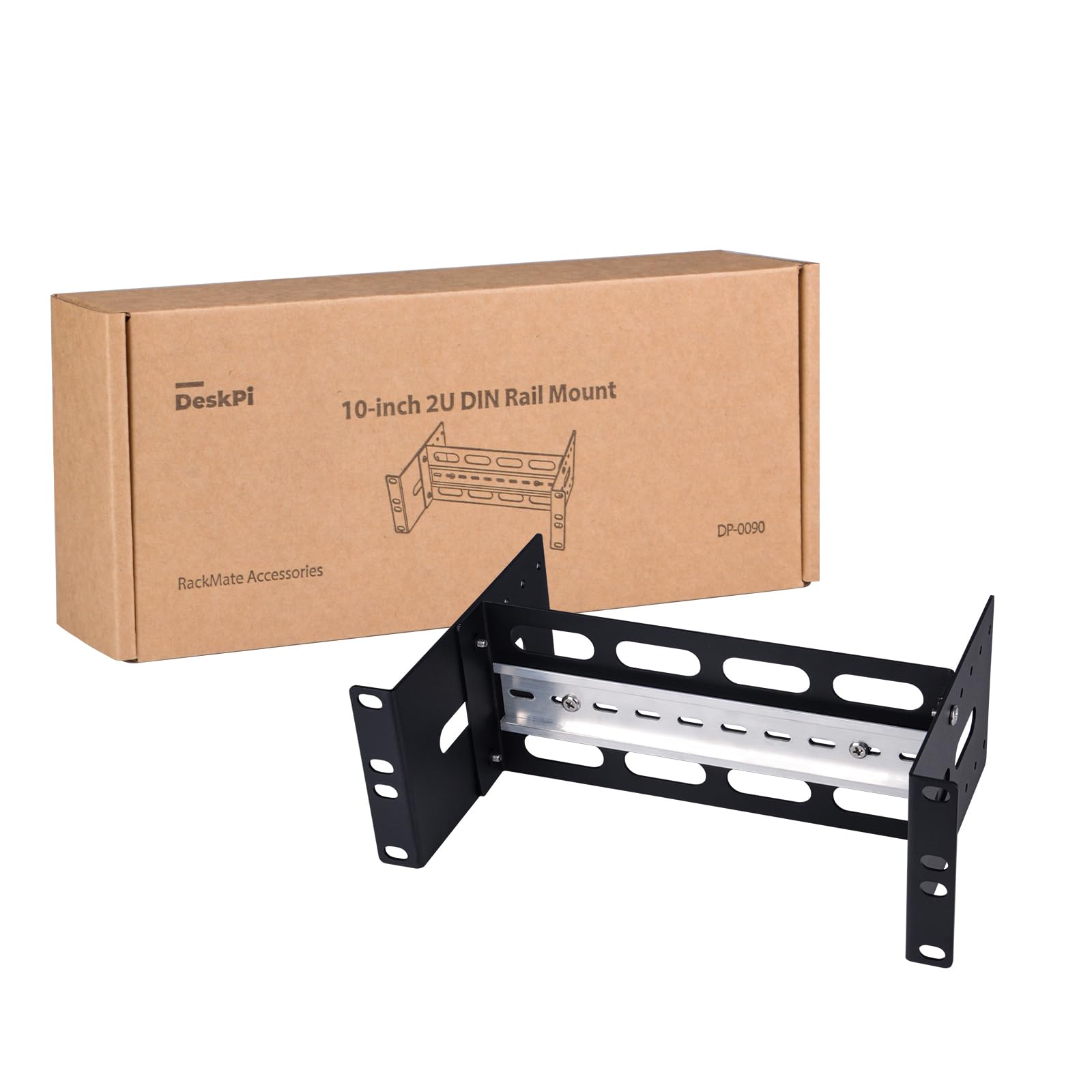 GeeekPi Support de montage sur rail DIN à profondeur réglable 2U de 10 pouces pour DeskPi RackMate T1/T0/T2/T0 Plus/T1 Plus, compatible avec les appareils de réseau industriel de 35 mm et armoire