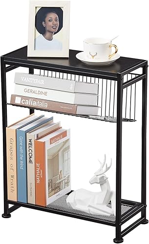 Miniatura 36 de Dulcii Mesa auxiliar pequeña para espacios pequeños - Mesa auxiliar delgada con revistero, mesa auxiliar estrecha para sala de estar, mesita de