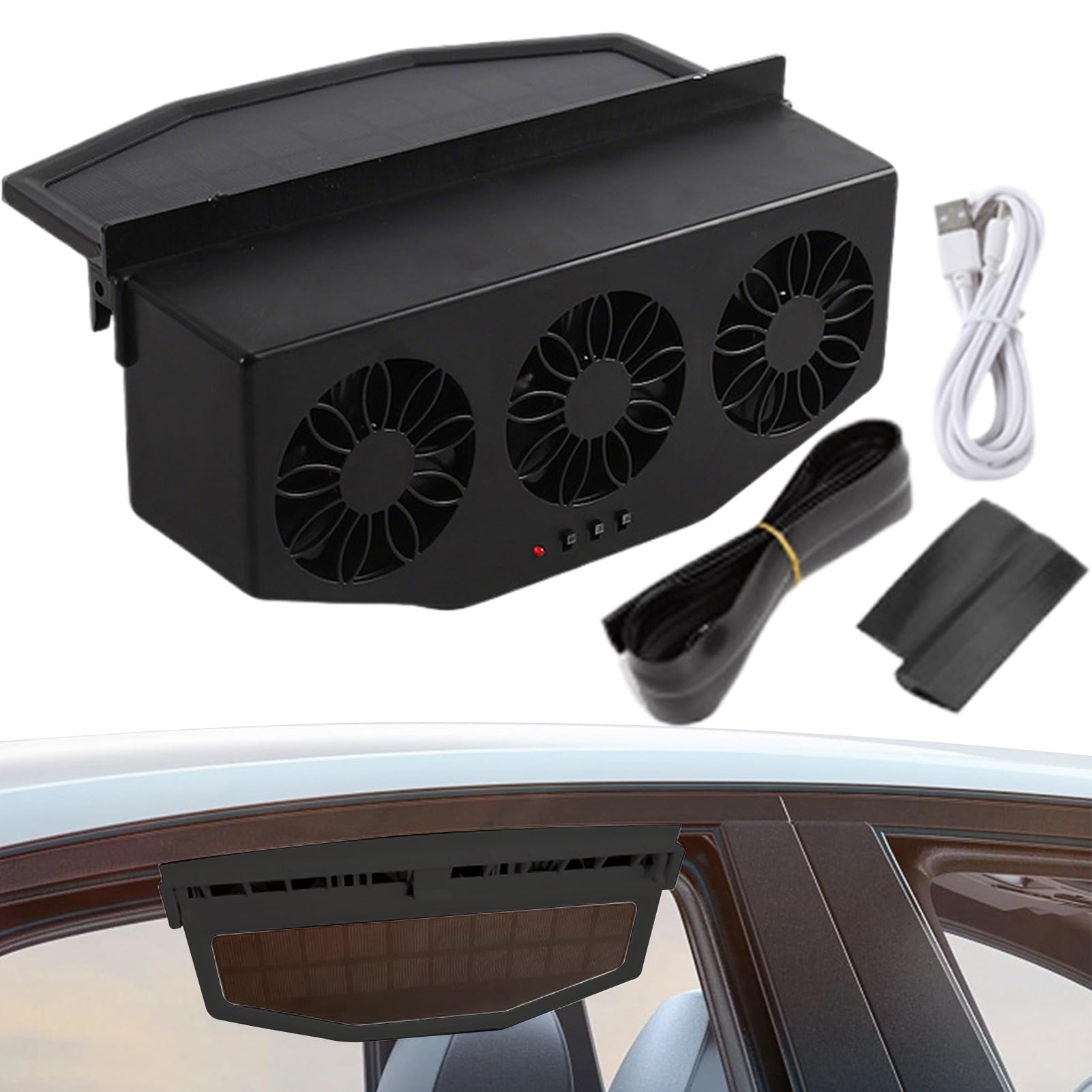 Ventilateur d'échappement pour voiture – Ventilateur de voiture à énergie solaire, 1200 mAh, chargement USB pour camping-car, camion, berline, purificateur d'air automatique