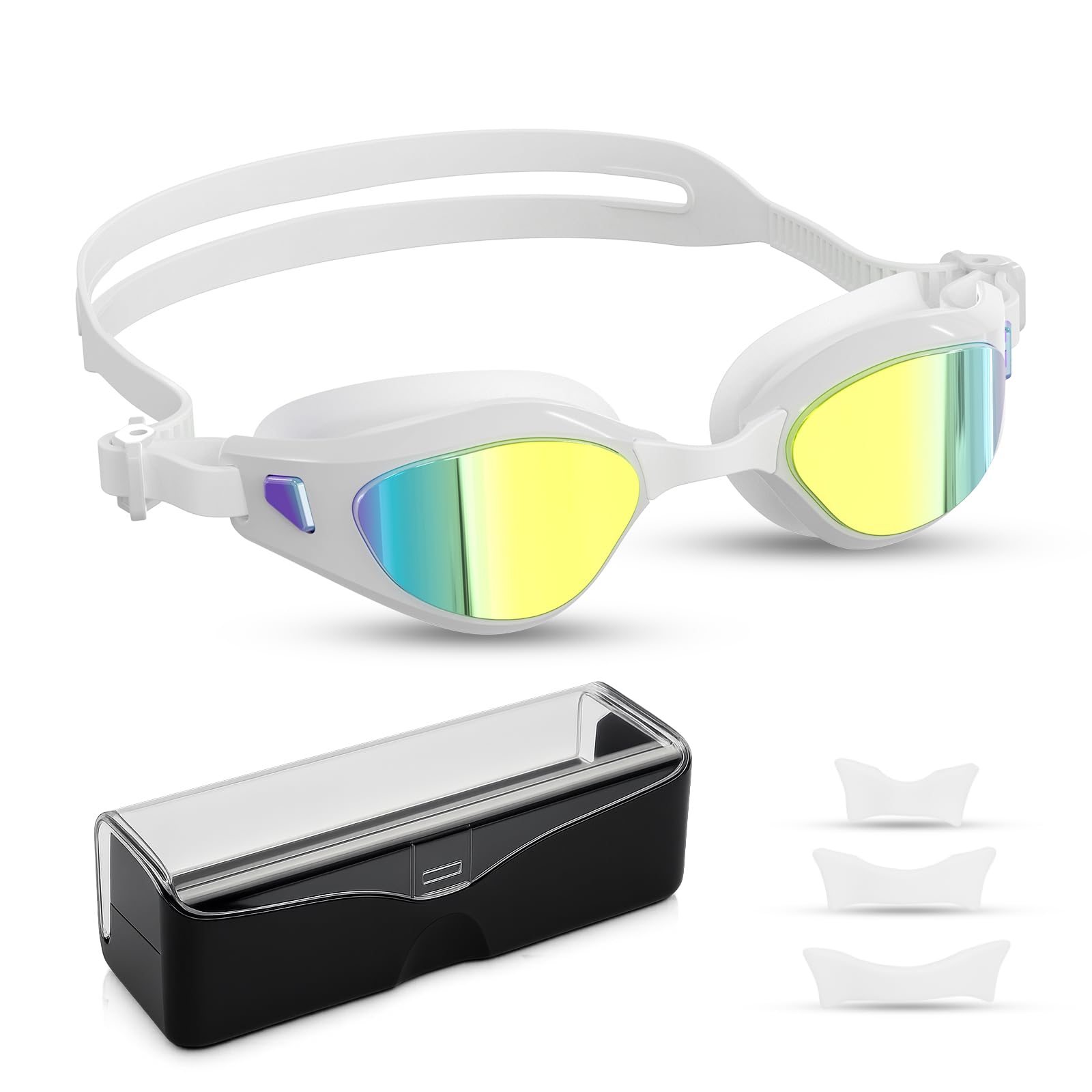 byojia Swim Goggles, Polarized Swimming Goggles, Professional Anti Fog No Leaking UV Protection Wide View Swim Glass for Women Men (White)