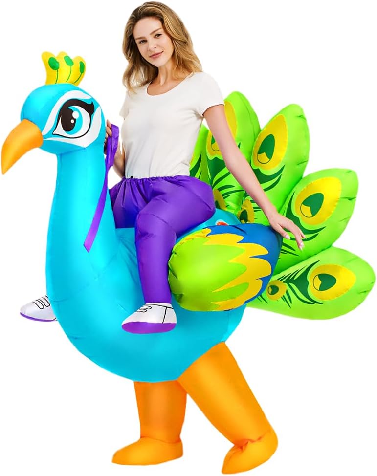 KOOY Inflatable Costume for Adult,Peacock Halloween Costumes Air Blow up Costumes for Women Girls, Funny Ride on Peacock Costume, Inflatable Suit for Men Halloween Party