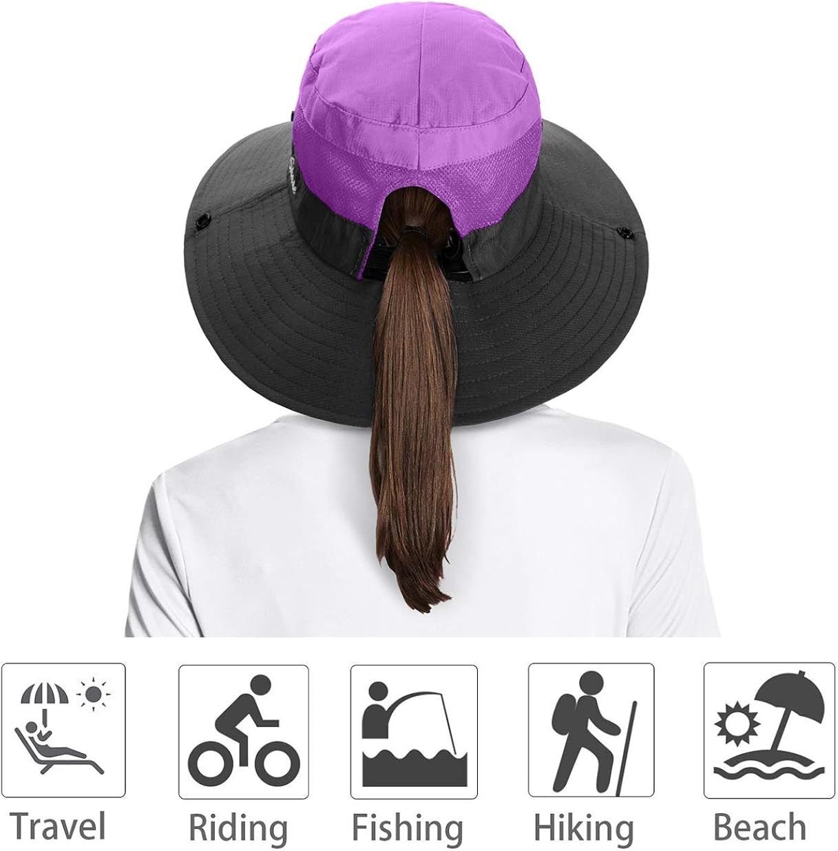IYEBRAO 2 Pack Womens Ponytail Sun Hat UV Protection Bucket Hats Foldable Wide Brim Summer Boonie Beach Cap Fishing Hiking