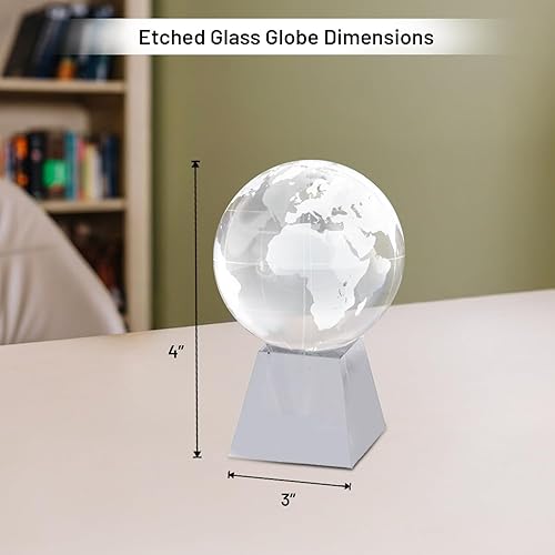 Miniatura 6 de Bey-Berk Pisapapeles de globo de vidrio grabado de 3 pulgadas con base grabada personalizada, transparente – Accesorio de escritorio giratorio