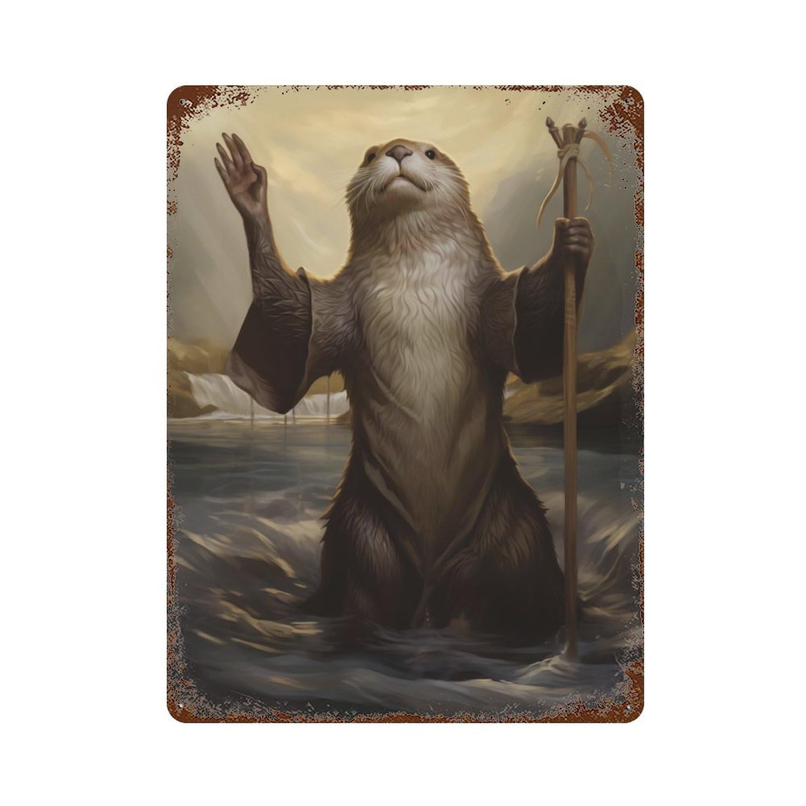 Garage Style Otter Moses Rust Effect Tin Sign 15.7"x11.8", Industrial Home Decor for Bar And Workshop