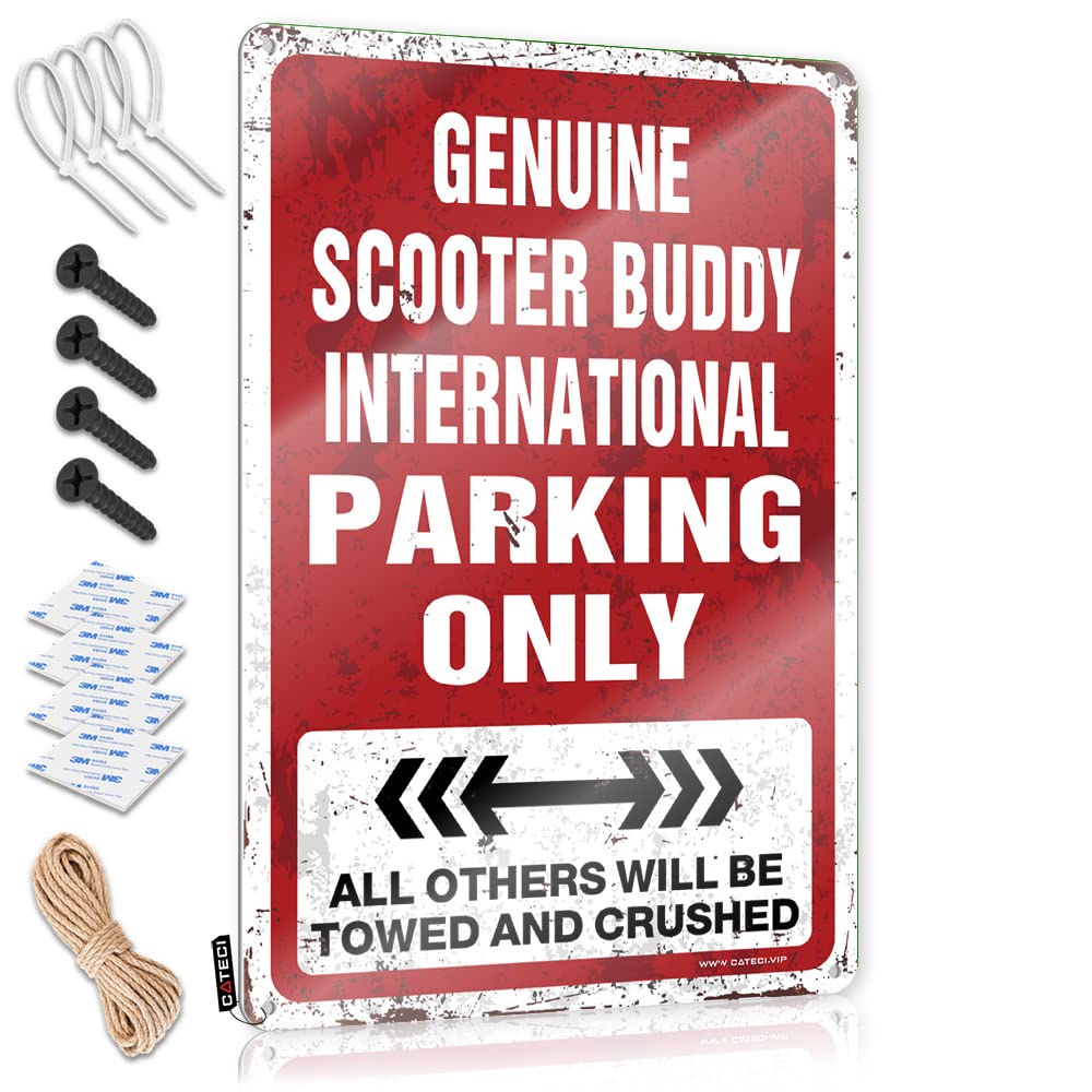 KRAZMURONGD Bar For Man Cave Genuine Scooter Buddy International Parking Only Tin Sign Beer Signs For Man Cave Funny Bedroom Decor