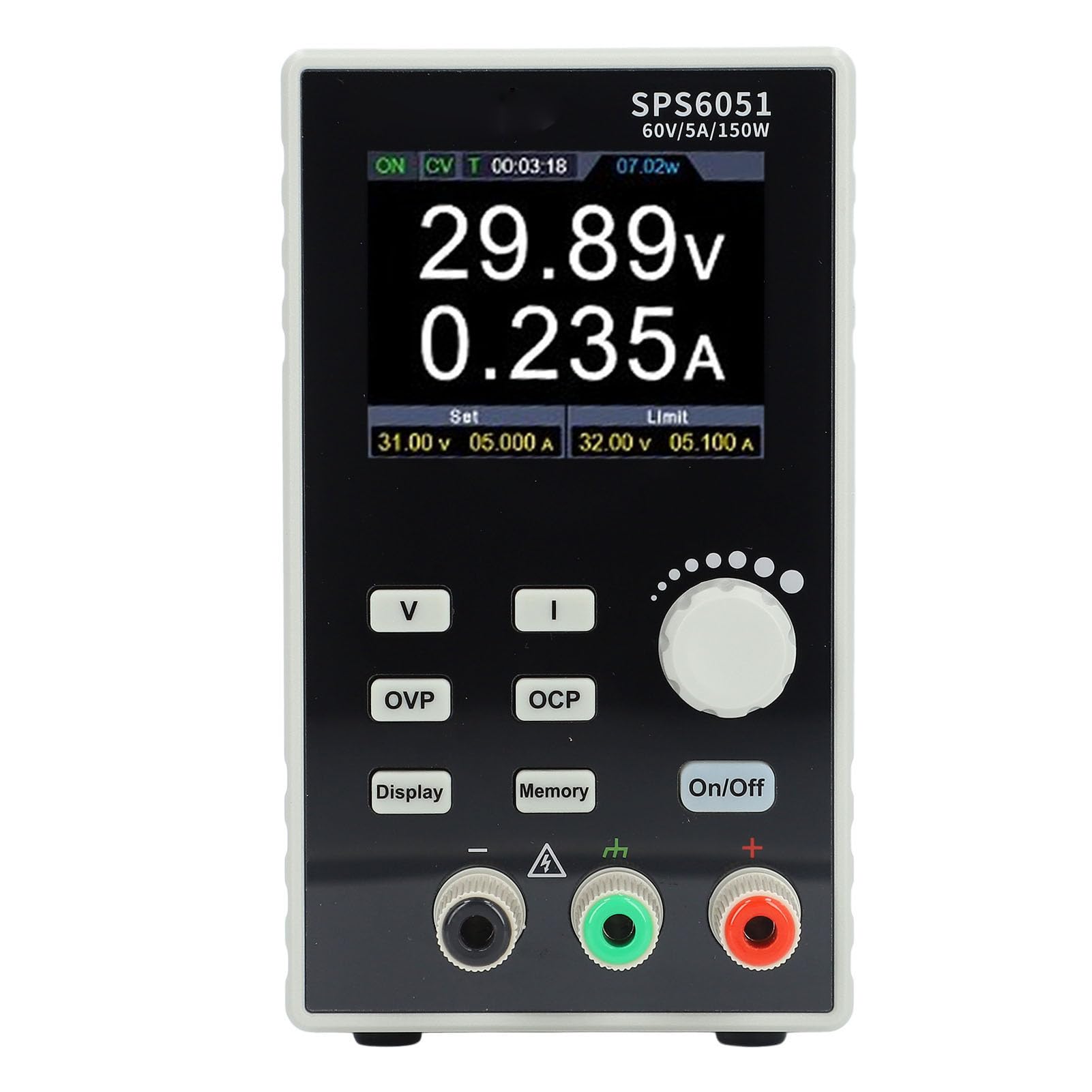 CHICIRIS Zasilacz Prądu Stałego, Programowalny Zasilacz Laboratoryjny Bez Wentylatora 60 V 5 A 150 W, Wyświetlacz LCD 2,8 Cala Interfejs USB do Testowania Elektronicznego (Wtyczka UE 1500 W)