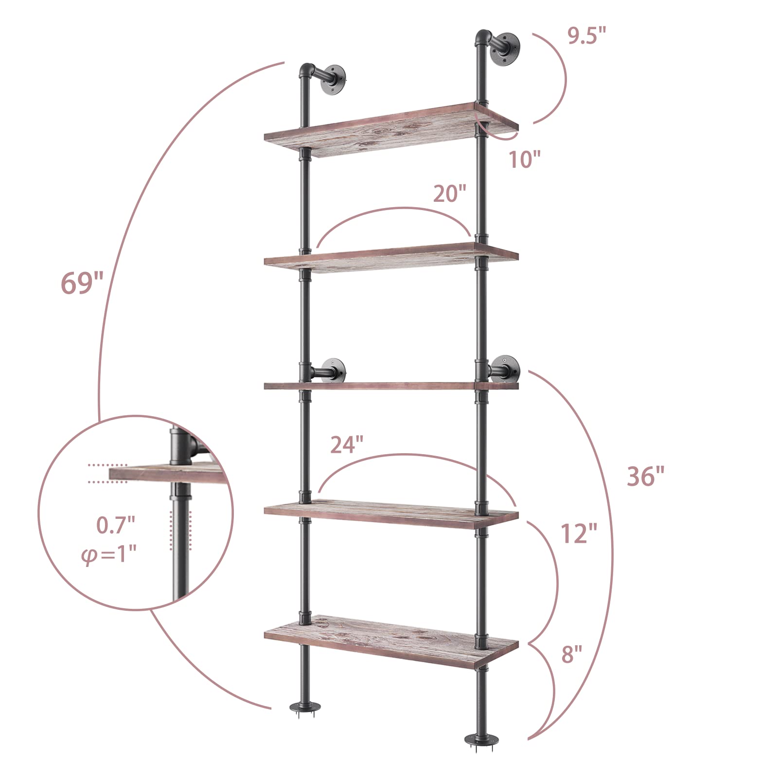 HSH Estantería Industrial De Madera Y Metal De 5 Niveles, Estantería Grande Y Alta De Estilo