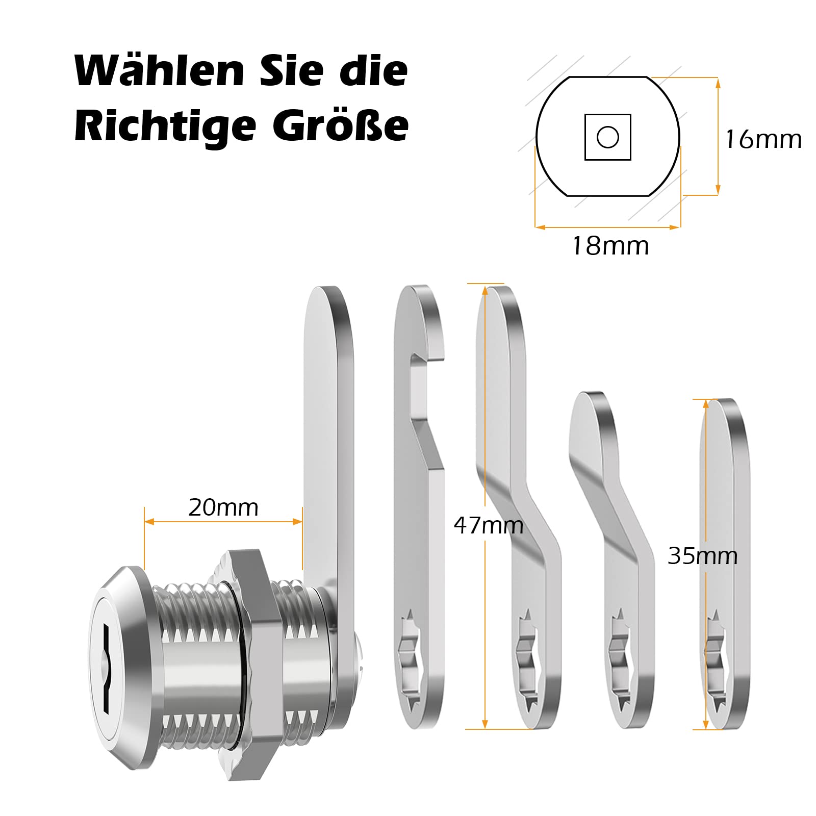 VOCIBO Letterbox Lock, 4 Keys, Comes with 5 Different Lock Plates, Letter Box Lock 20 mm, Locker Lock, Diameter 18 mm - Image 2