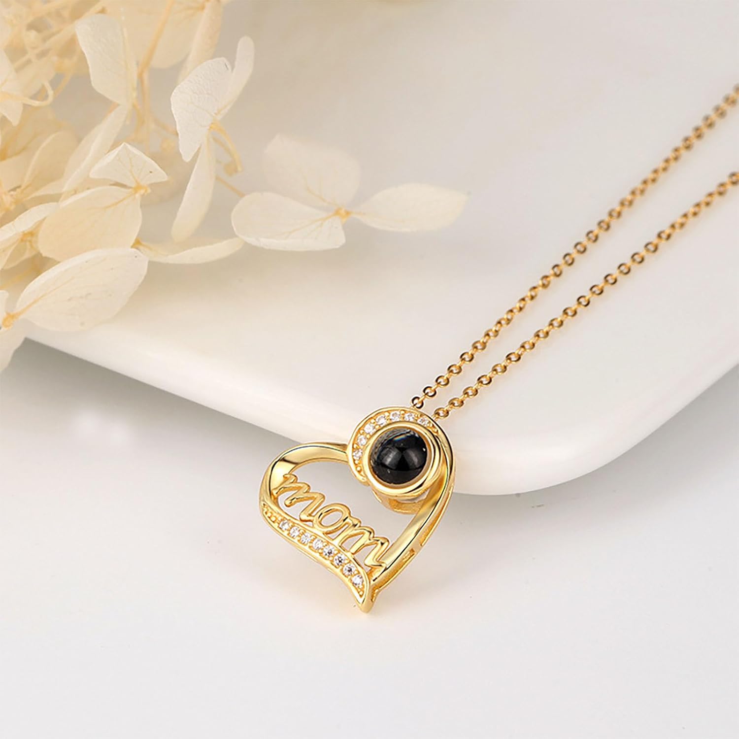Drawelry Personalized Mom Necklace Photo Projection Necklace Heart Custom Photo Necklace Custom Image Necklace for Women Inside Customized Portrait Jewelry Mom Gift from Daughter Son