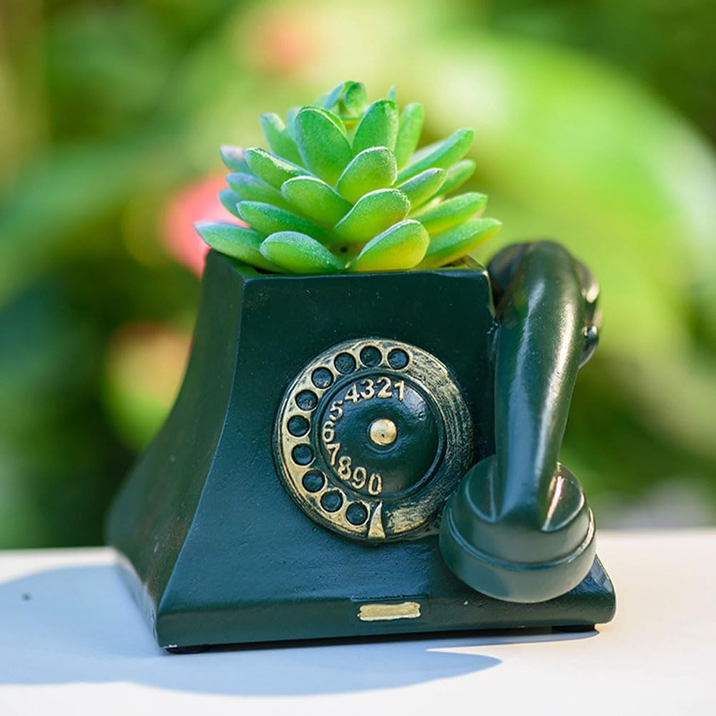Yardwe Telephone Flower Pot Succulent Flower Pot Planter Resin Plant Pot Retro for Home Office Plants, Green