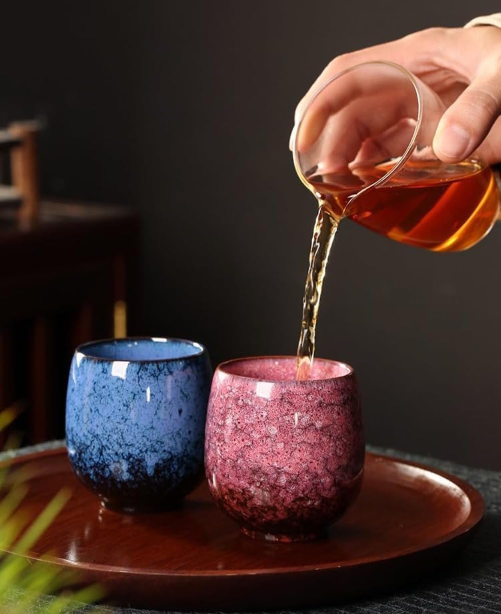 ティーカップ 銀釉 ライトブルー ティーセット 陶器 和食器 誕生日プレゼント 景品 コレクターズアイテム (C) [並行輸入品]