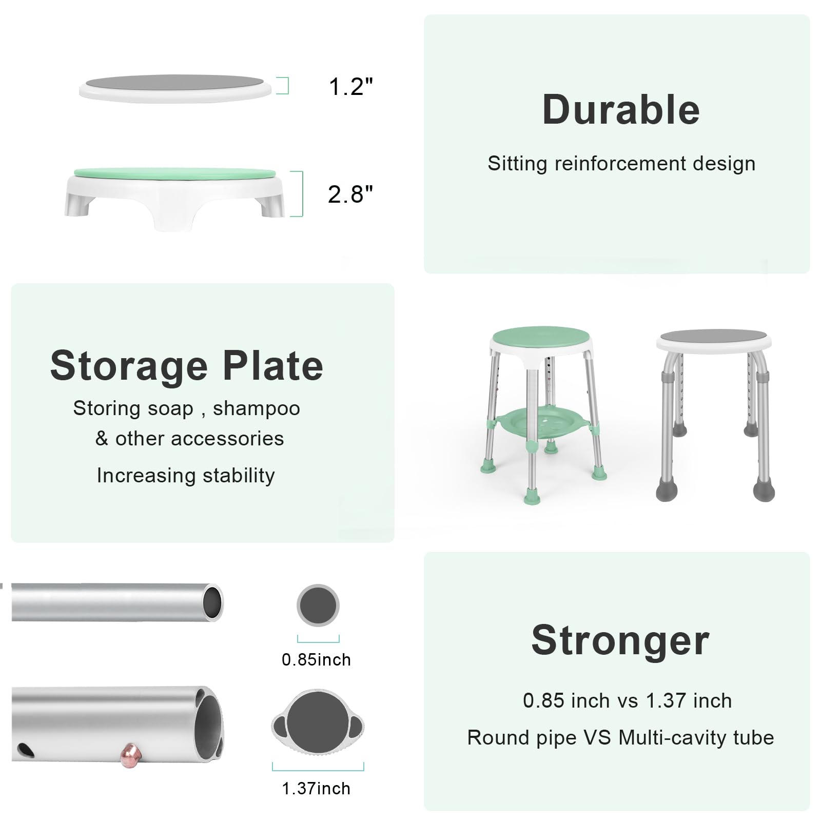 Silla de Ducha para Ducha Interior, Taburete Giratorio elegible para FSA/HSA, 350 Libras, Silla de bañera Ajustable y Taburete de baño con Bandeja de Almacenamiento para Personas Mayores,