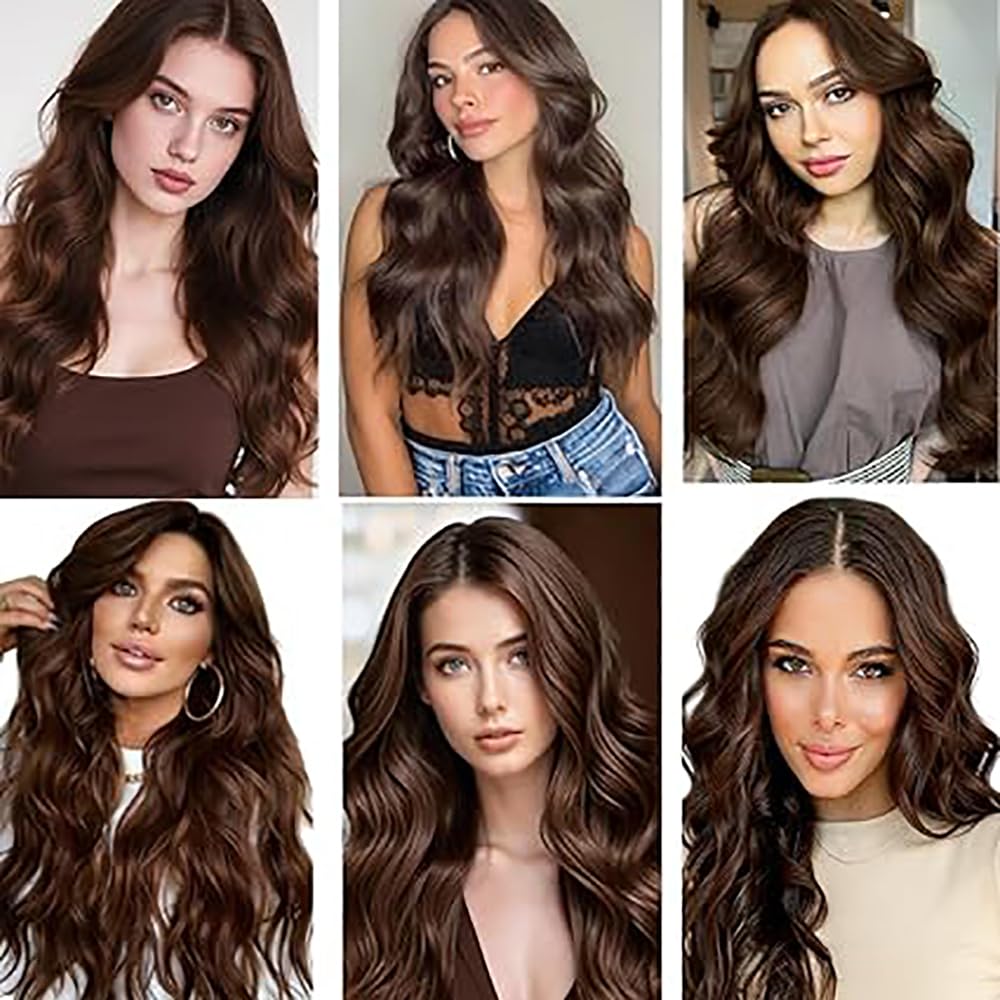 Natural Wave Clip in Extensions Echthaar Human Hair Haarverlängerung Echthaar Invisble Clip Extensions #4 Chocolate Brown 28 Inch 120g 7Pcs Per Pack for Women Real Hair