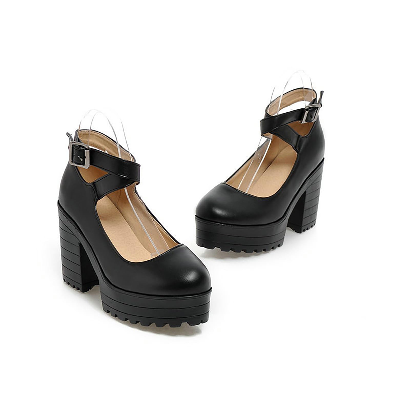 Damen plattform Mary Janes klobige High Heels, für Arbeit, Party, Büro | Pumps, gekreuztem ,Knöchelriemen