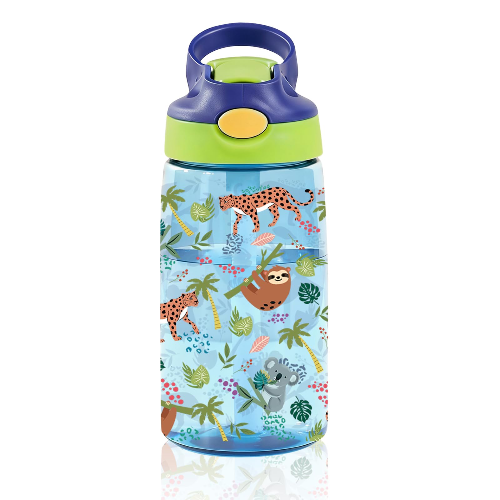 14oz Sloth Kids Water Bottle with Straw Lid - Koala Water Bottles for Kids, Leakproof, Lightweight, Durable Plastic Bottles for School Travel, Pop-Up Straw Cover, Gift Cup for Boys Girls(Animals)