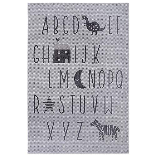 Hanse Home Flachgewebe Kinderteppich ABC Alphabet, Farbe:hellgrau/dunkelgrau, Größe:120 cm rund