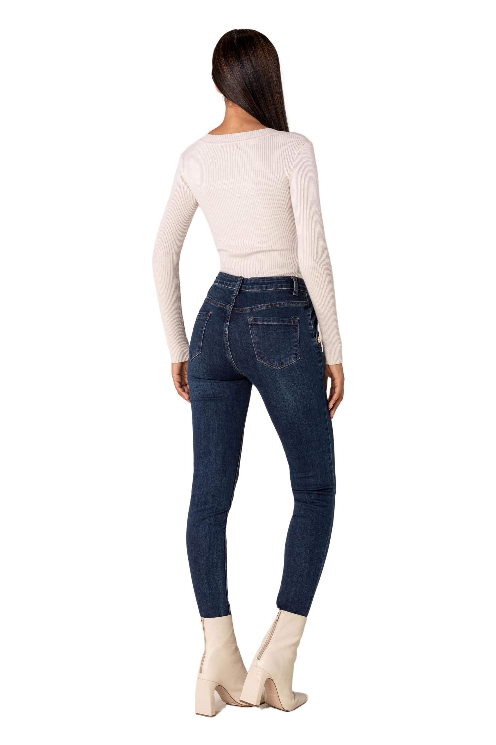 Nina Carter P217 Jeans skinny da donna, a vita media, look usato, jeans elasticizzati