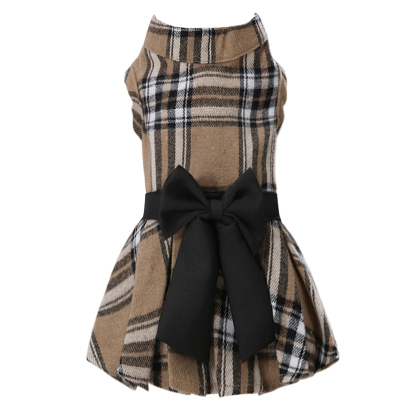 Pet Dresses for Small Dogs Cats, Cute Princess Bowknot Dress Puppy Shirt All Weather Skirt Clothes Cat Apparel for Birthday Wedding Party Holiday (Khaki&Black, XX-Small)