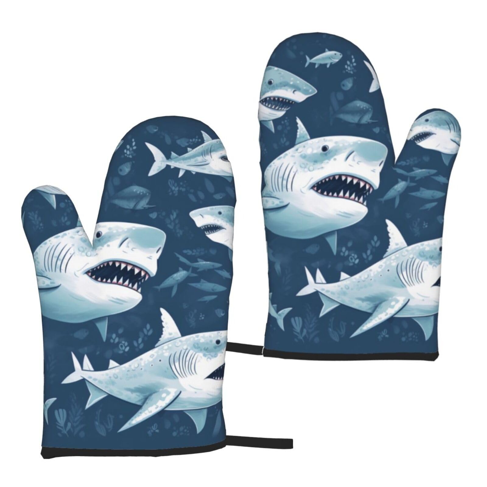 Sharks Printed Oven Mitts Sets 2 PCS Heat Resistant and Non-Slip Glove Potholder for Kitchen Cooking Baking Grilling