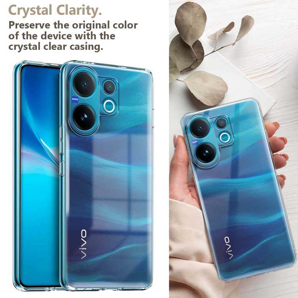 Image of Fashionury Crystal Clear Case for Vivo V60 5G / V60e 5G / Vivo T4 Pro 5G | Yellowing Resistance | Transparent TPU Silicone | Raised Camera Lips | Slim Transparent Cover