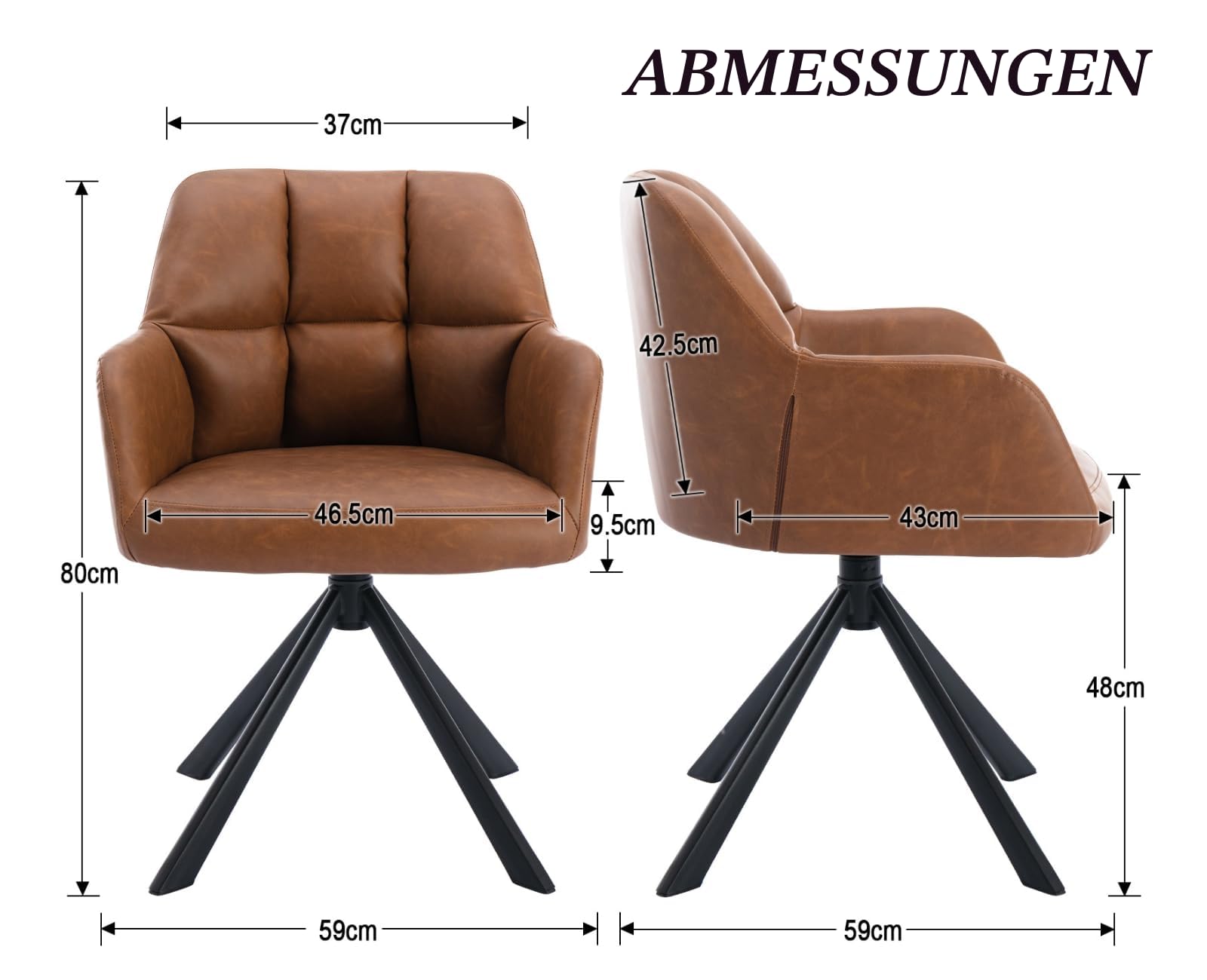 chairus Schreibtischstuhl PU Leder Bürostuhl 360° Drehbar Schreibtischstuhl Sessel für Arbeitszimmer Drehstuhl ohne Rollen (Braun(Metallbeine)) | PU-Leder, feste Höhe, 360° drehbar, bequeme Rückenlehne, mit Armen, stabile Metallbeine, für Bürozimmer, Arbe