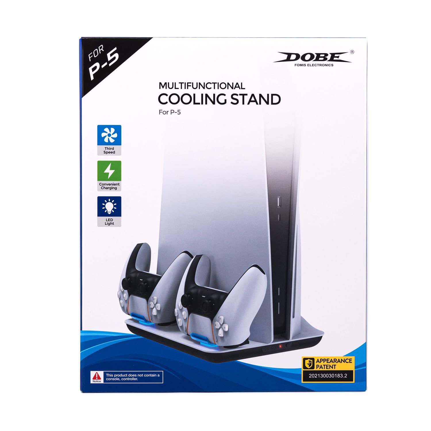 Mcbazel - Estación de Carga Vertical para Consola PS5, Soporte Multifuncional con luz Azul y LED, Carga rápida para mandos de Juego para Consola PS5 - Blanco (no para PS5 Slim)