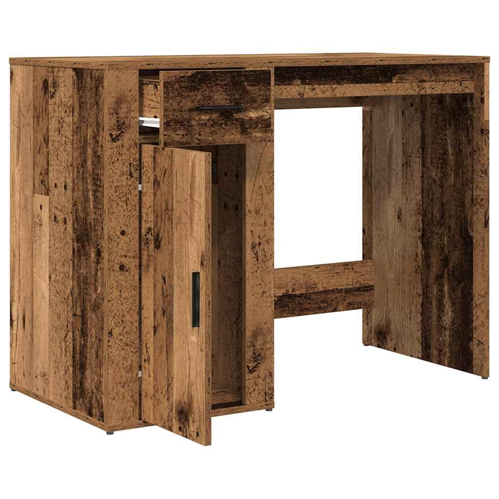 Escritorio de madera recuperada 100 x 49 x 75 cm con cajón, espacio de almacenamiento, estante para oficina, oficina en casa, ordenador y PC, ahorra espacio, ergonómico, para trabajo y