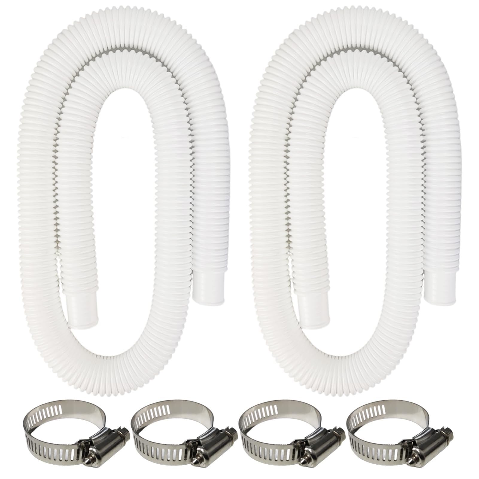 Zestaw 2 wymiennych węży do pompy basenowej Intex (3,2 cm x 150 cm) – wytrzymałe węże filtrujące PCW z 4 zaciskami ze stali nierdzewnej, kompatybilne z pompami naziemnymi Intex 603/637 i Coleman