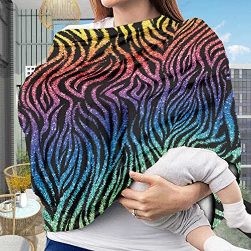Image of Coldinair Rainbow Zebra Print Car Seat Cover for Babies Boys Girls,Soft Stretchy Nursing Cover,Breathable Infant Carseat Canopy,Shopping Cart /High Chair /Stroller Covers