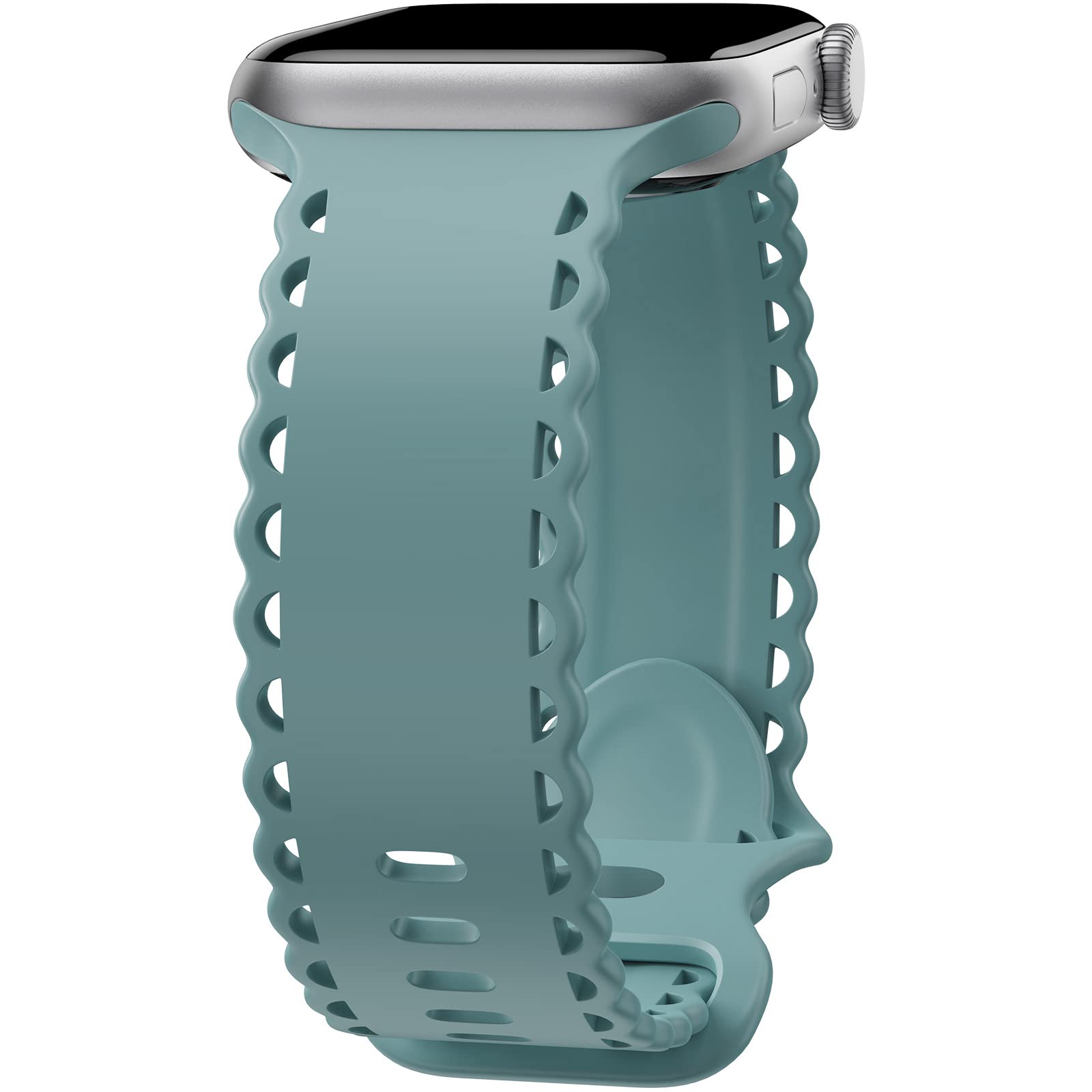 Compatible with Apple Watch Band 41mm 40mm 38mm 49mm 45mm 44mm 42mm Women Girl, Pine Needle Green Lace Hollow-out Soft Silicone Sport Bands For iWatch Ultra SE Series 10 9 8 7 6 5 4 3 2, PNG-42