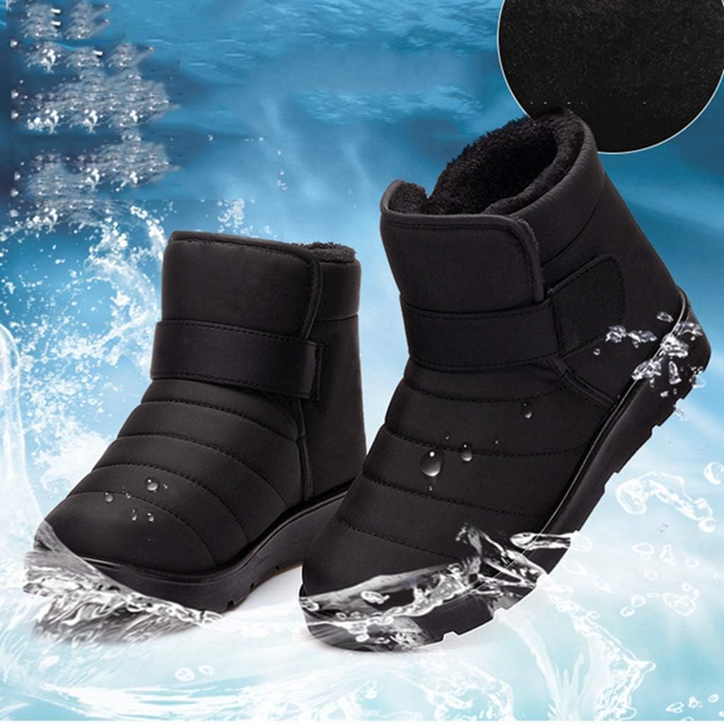 MIOKE Women's Waterproof Winter Snow Ankle Booties Lightweight Warm Fur Hook-and-Loop Rain Snow Short Boots