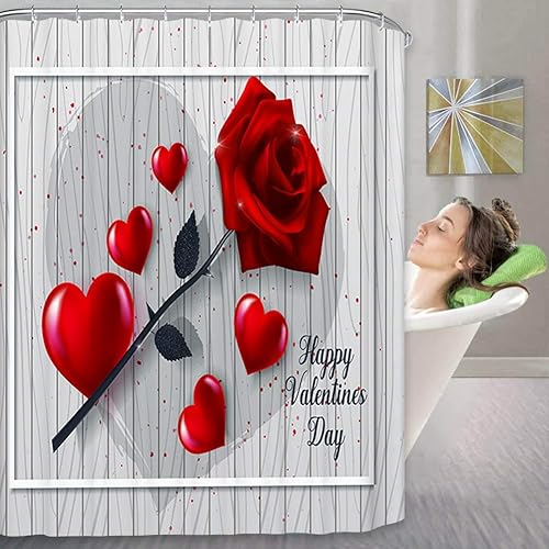 Miniatura 2 de Ochine Juego de cortinas de ducha para el día de San Valentín, cortina de ducha romántica con corazón de amor para decoración de baño, juego de