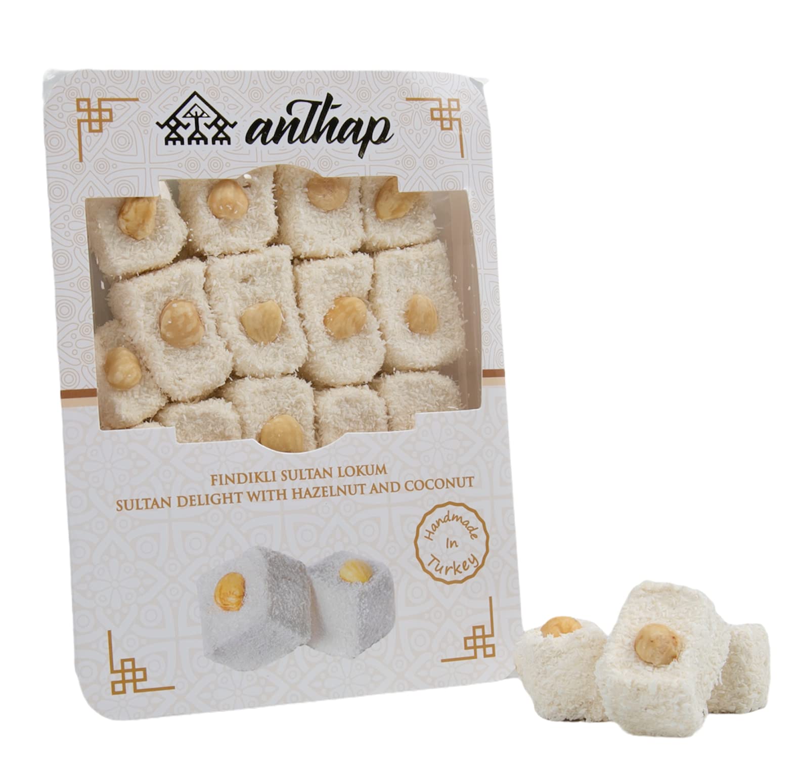 Sultan Delight With Hazelnut And Coconut, Traditional Sultan Delight, Rich Hazelnut & Coconut Coating, No Glucose, Ideal with Coffee or Tea, Soft & Chewy Texture, 300g