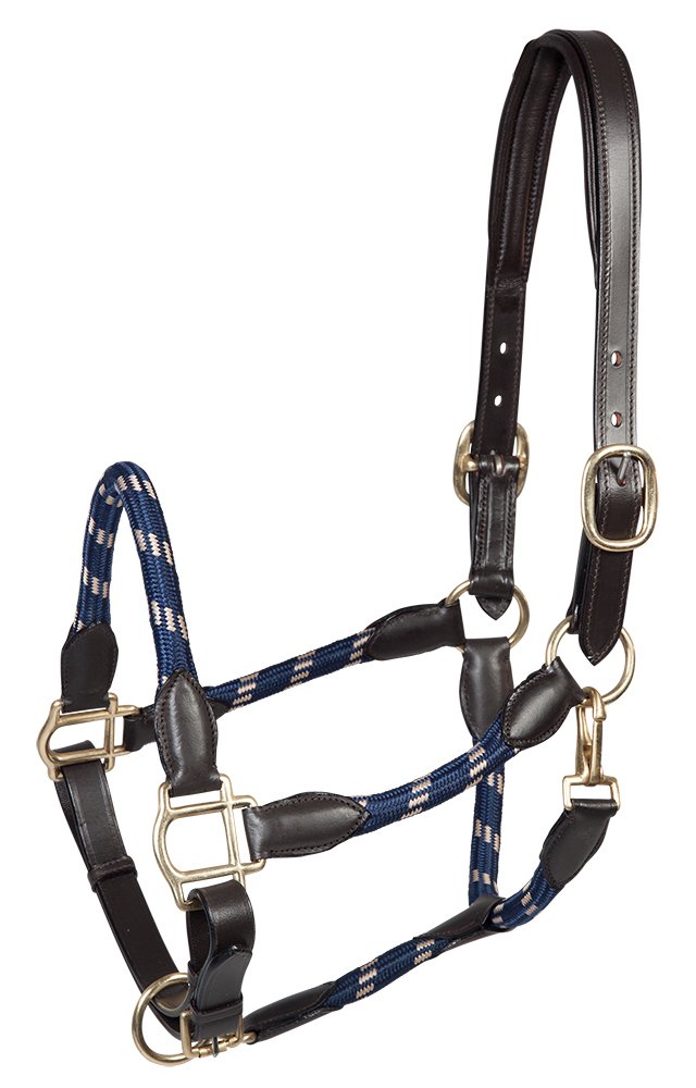 Cabestro de piel evita rozaduras PFIFF Lina ajustable azul y beige