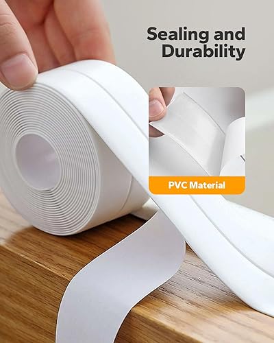 Miniatura 5 de Kakoka Tira de calafateo para inodoro (10.5 pies), cinta de calafateo blanca impermeable para inodoro, cinta de PVC autoadhesiva para inodoro
