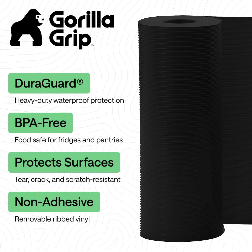 GORILLA GRIP DuraGuard - Forro para estantes, 17.5 x 30 pulgadas, no adhesivo, para cajones de cocina, estantes, refrigerador, despensa, armario de baño, plástico acanalado duradero e impermeable, sin