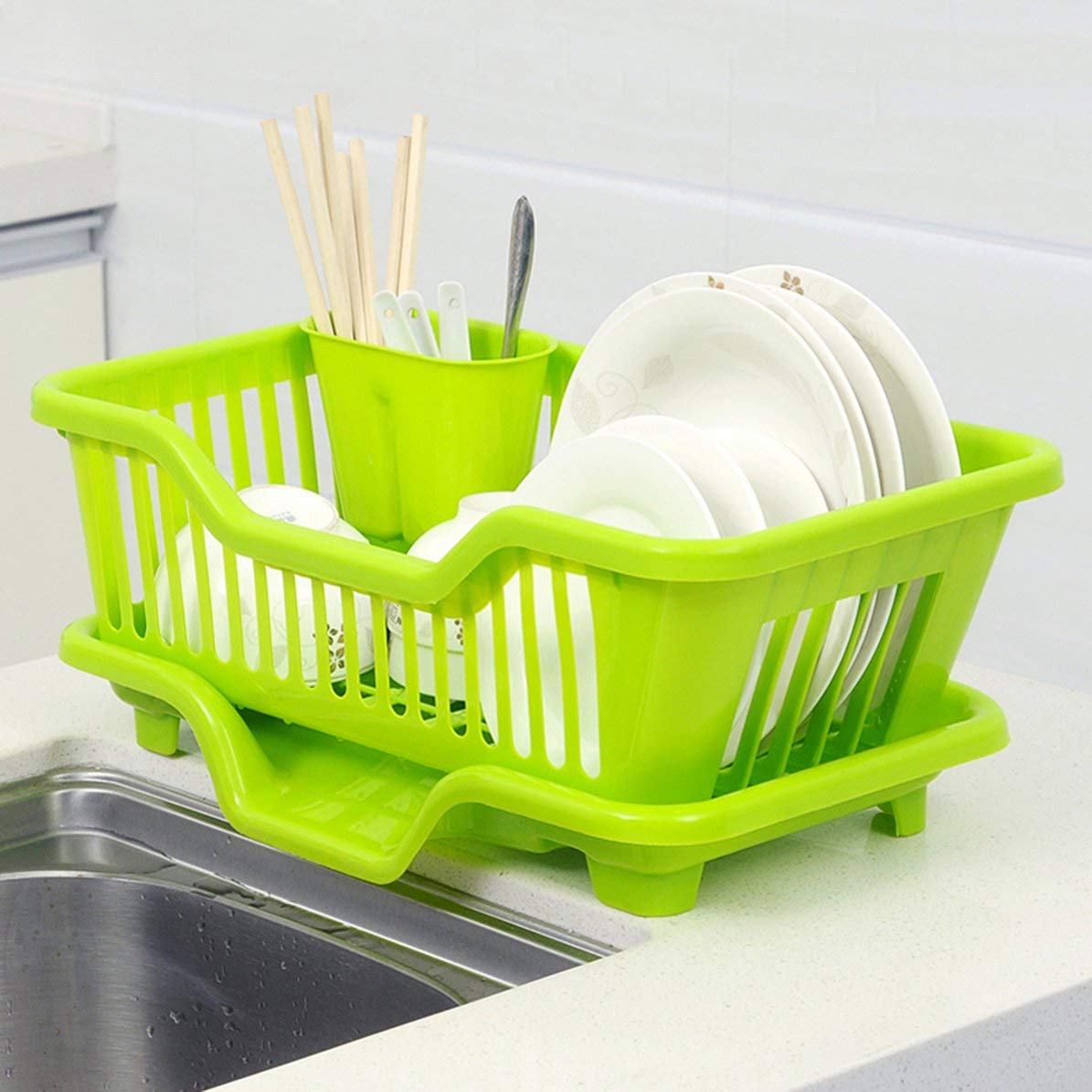 MarinoBIRD - Fashionable Large Kitchen Sink Dish Multi-Purpose Drying Rack - Kitchen Washing Holder Basket Organiser Tray – Green