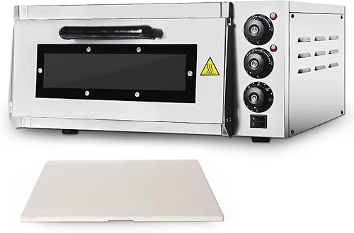Encimera de horno de pizza comercial, 16 pulgadas de una sola capa, horno de pizza eléctrico de acero inoxidable de 2000 W con piedra y estante,