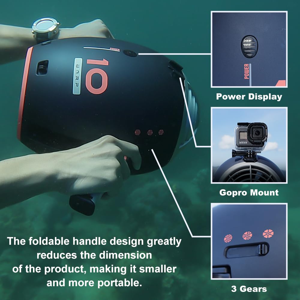 Camolech ROBOSEA Warp10 Sea Scooter 630W Sous-Marin 148wh Patinete subacuático, tabla de surf de buceo de 65 minutos para deportes acuáticos piscina