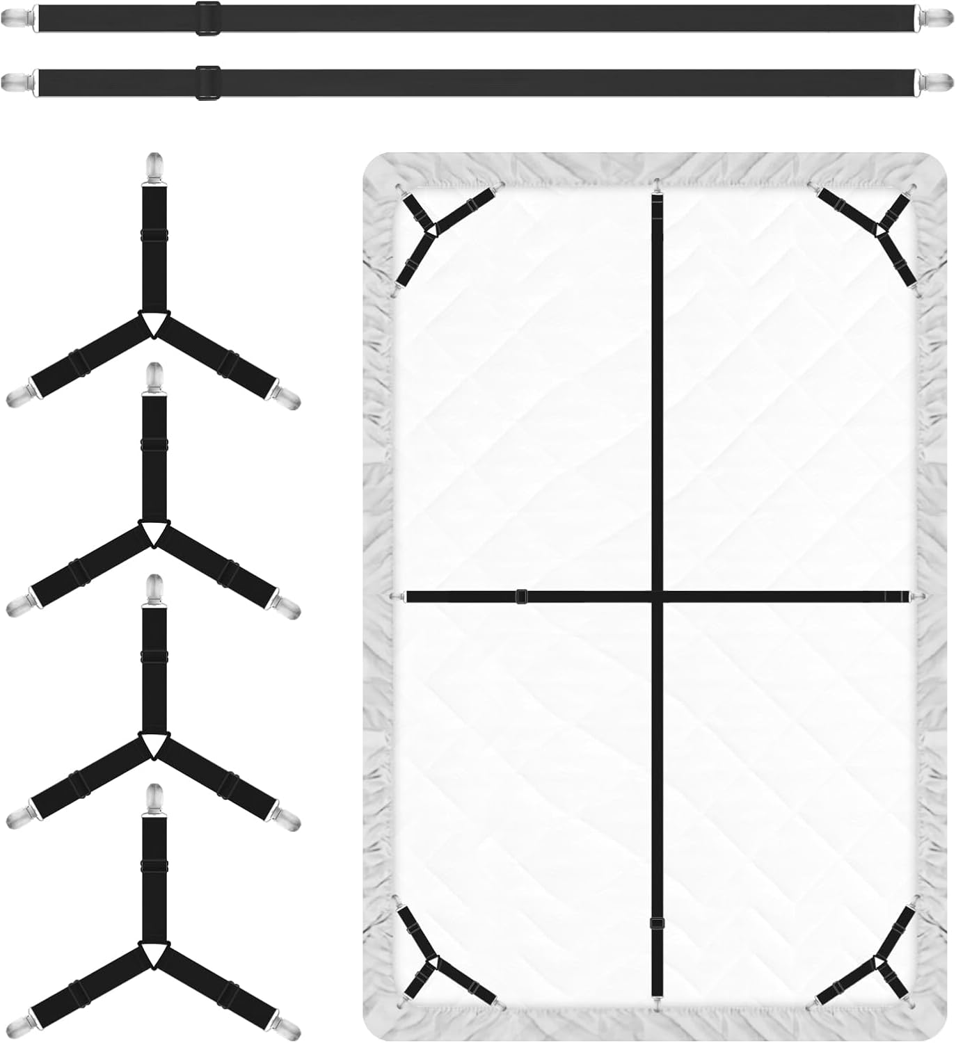 Bed Sheet Holder Straps, 4+2 Pcs Adjustable Mattress Sheet Clips, Bed Sheet