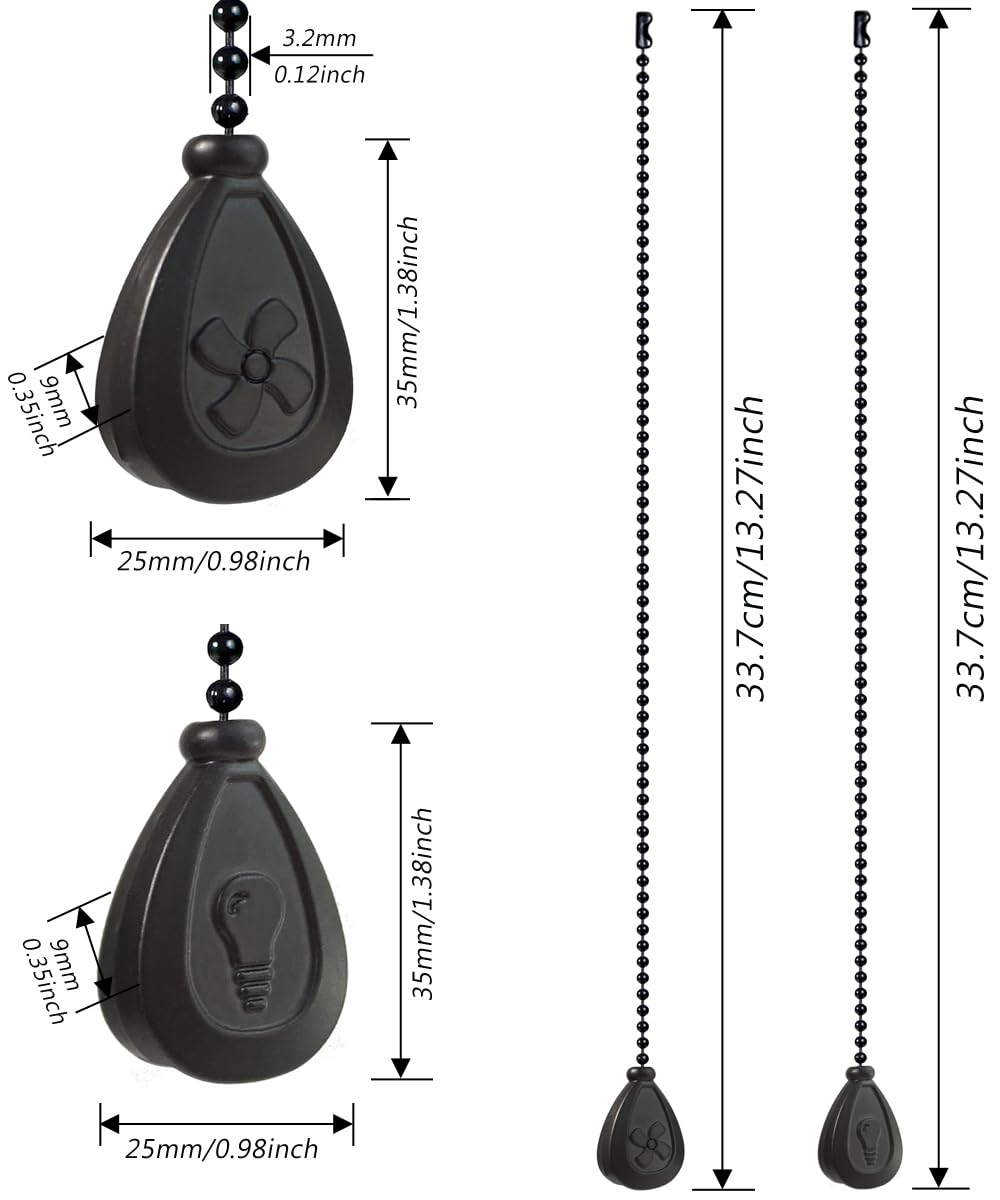 Juego de 2 cadenas de tracción para ventilador de techo, extensión decorativa de cadena de tracción de ventilador de 12 pulgadas, extensor de cadena de bolas de iluminación y ventilador con