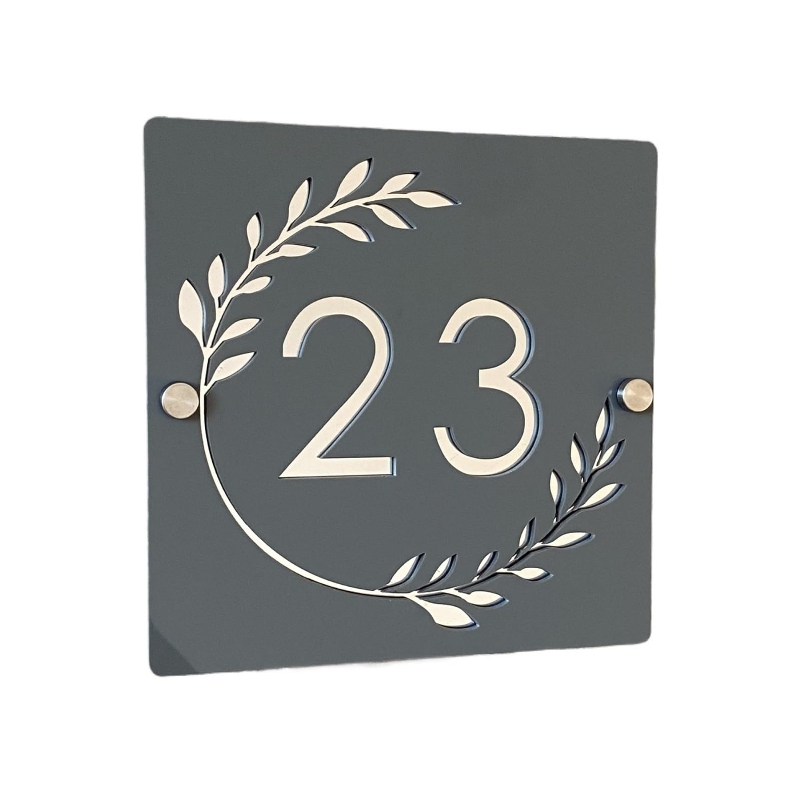 Señal de dirección acrílica, placa número casa, pared exterior, nombre habitación, uñas negras, 1 ud(Grey Silver,20X20CM Black Nails)