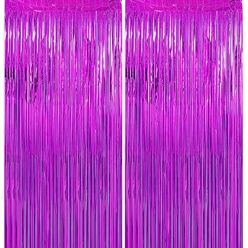 Image of 2 Pack 3.28 ft x 6.56 ft Rose Red Tinsel Curtain Party Backdrop Decorations, Metallic Foil Fringe Backdrop Door for Halloween, Christmas, Birthday Graduation Wedding Party Streamers Photo Backdrop.