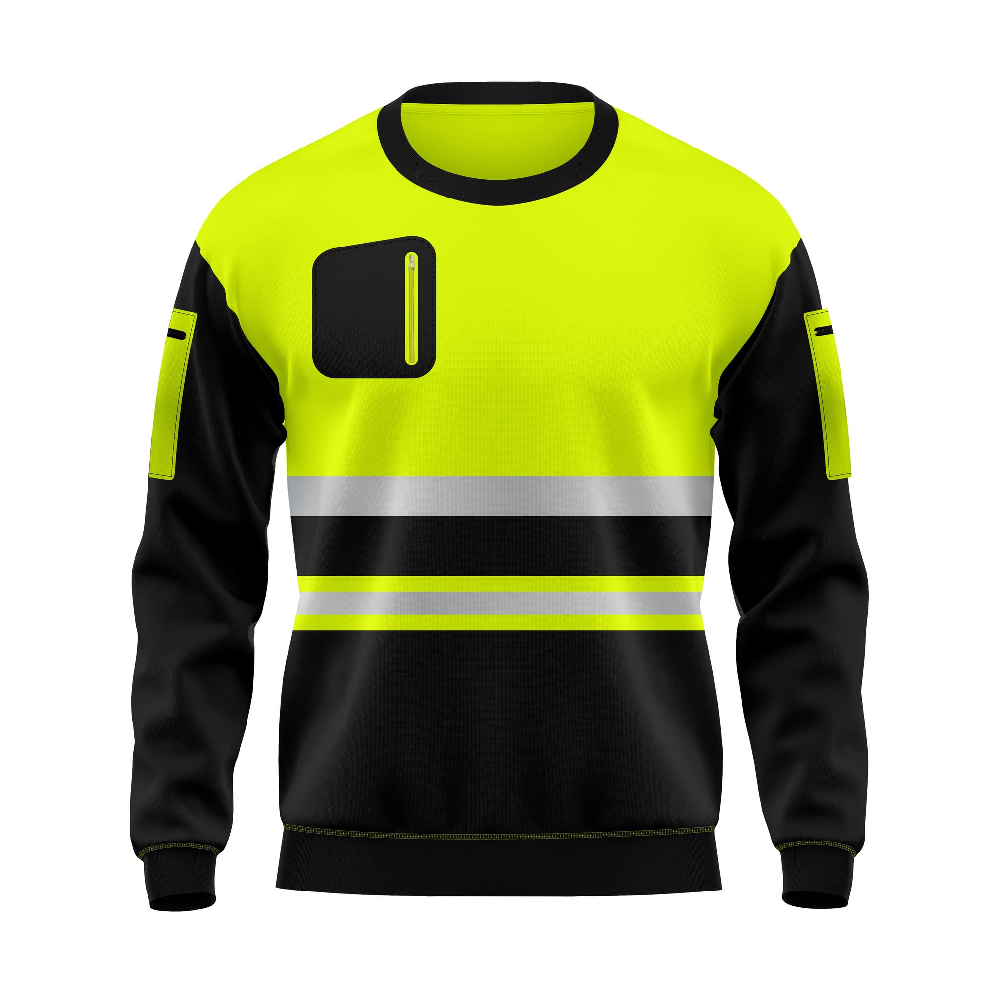 mymixtrendzHi Vis High Viz Visibility Long Sleeves Safety Work Wear Contrast Reflective Effects Round Neck Sweatshirt Yellow Black XL