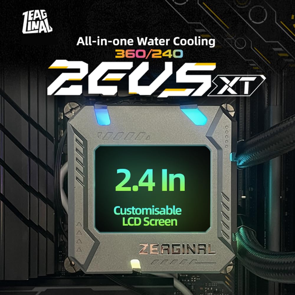 Docooler XT Enfriador de CPU con congelador líquido para Escritorio con Pantalla de Monitor LCD, 360 mm, Control Inteligente de Temperatura, Bomba de Agua optimizada, Efecto de iluminación RGB