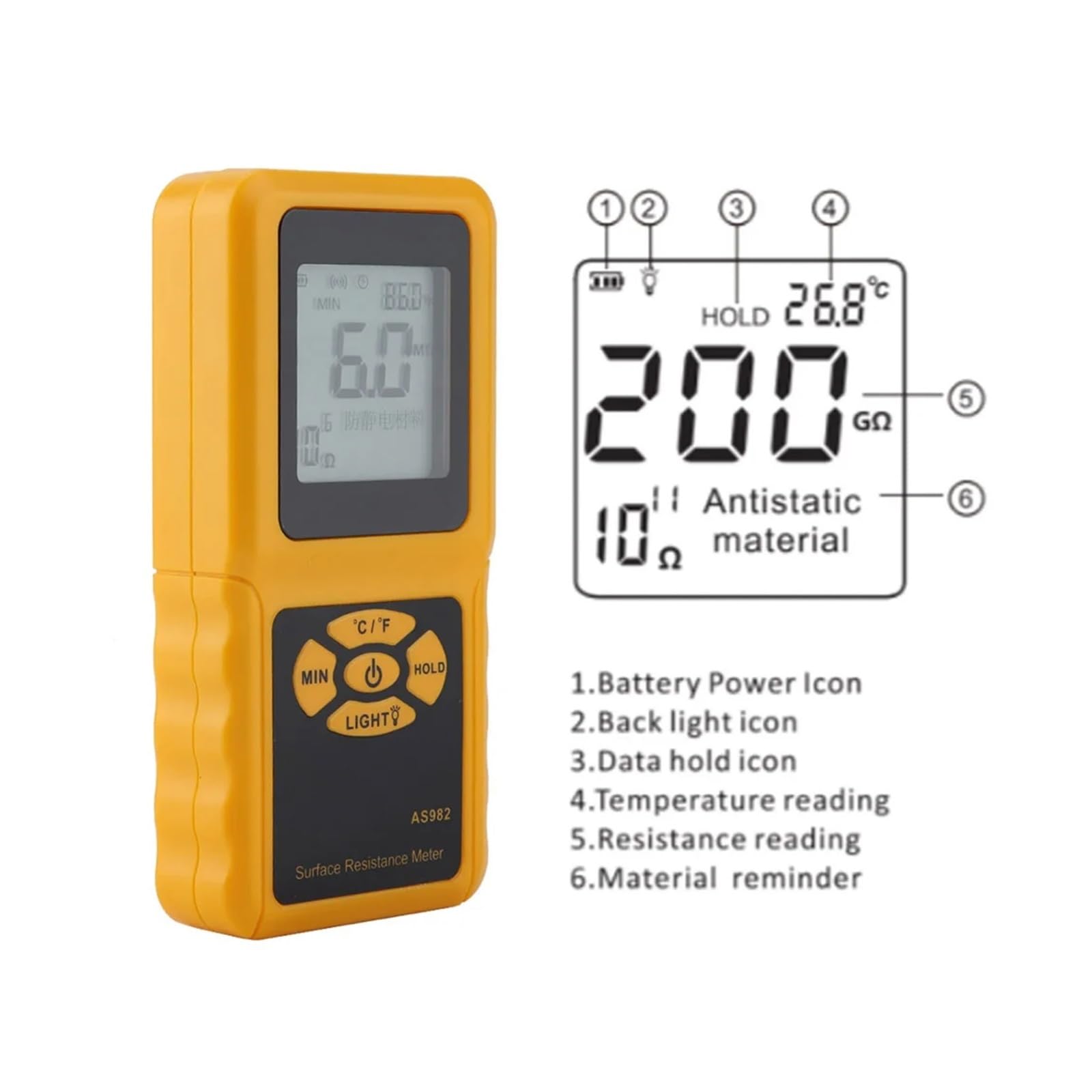 AS982 LCD-Display Obelächenwiderstandsmessrät Hand-Erdungswiderstandsmessrät